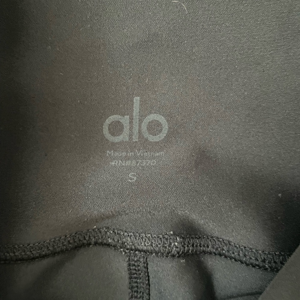 ALO Yoga High Waist Logo Black Leggings With Mesh Bottoms - Picture 3 of 10